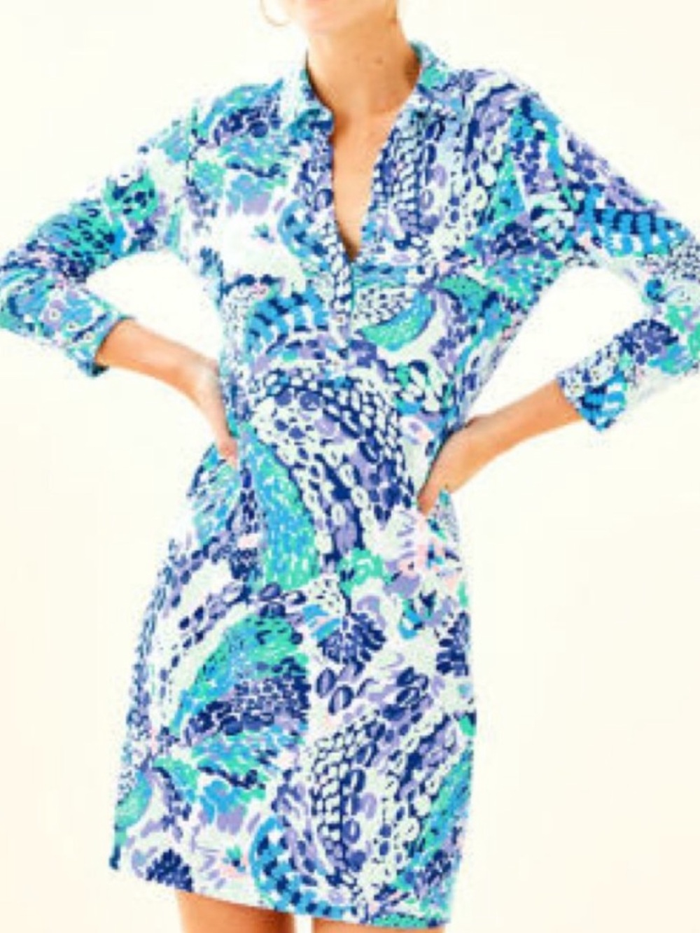 Lilly Pulitzer Upf 50+ Ansley Polo Dress. Turquoise Oasis Wave After Wave. Sz L